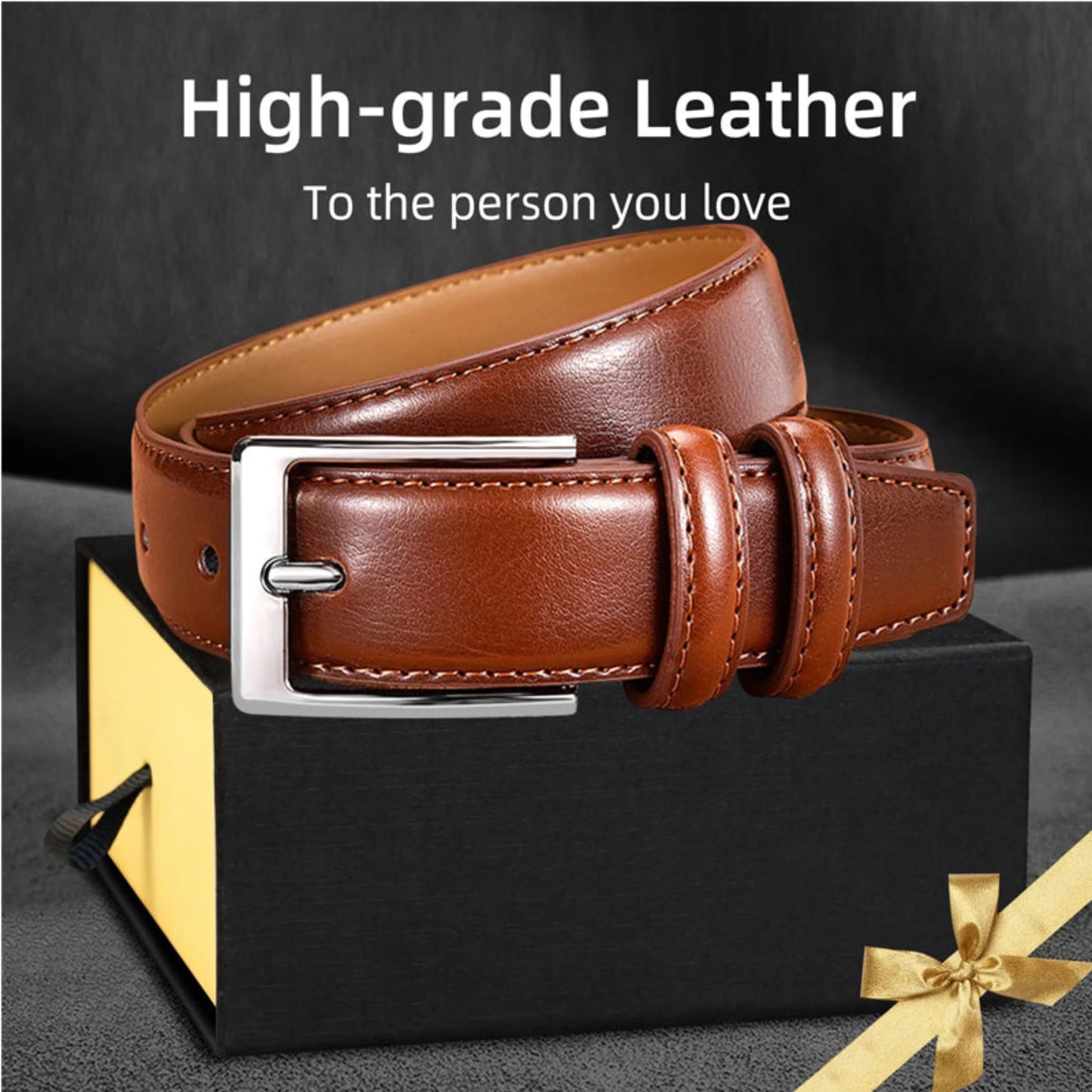 Women's light brown genuine leather dress belt with silver single prong buckle presented in gift box – perfect gift for her – Avenue