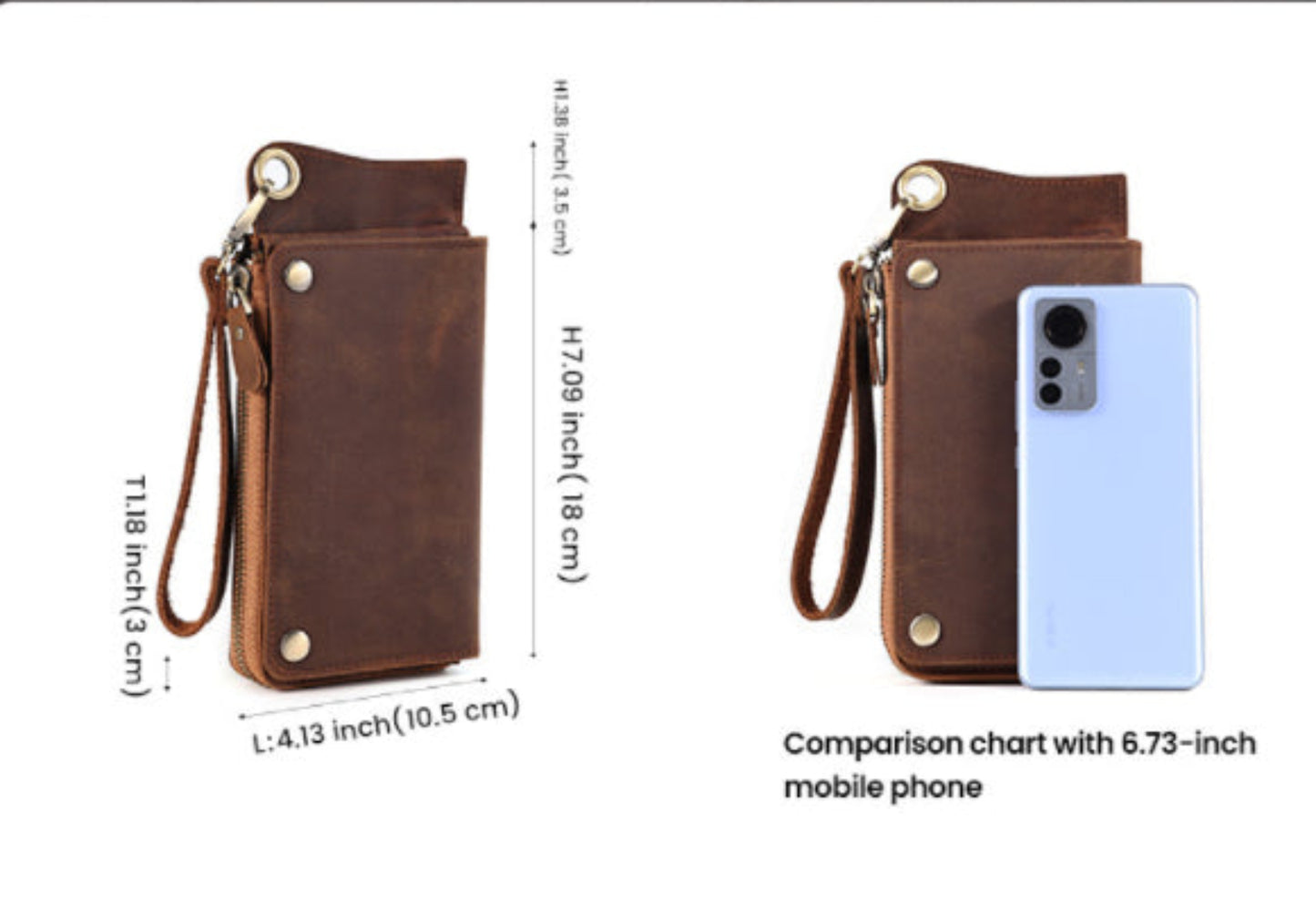 Men's RFID 2056 brown horse skin crazy horse leather retro bifold wristlet wallet – size measurements | Avenue