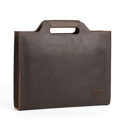 Avenue Men's Crazy Horse Leather Briefcase Coffee 6003 — Front View with Cutout Handle