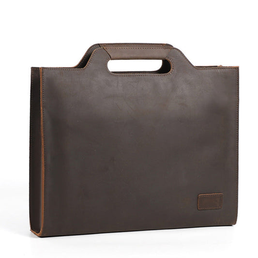 Avenue Men's Crazy Horse Leather Briefcase Coffee 6003 — Front View with Cutout Handle