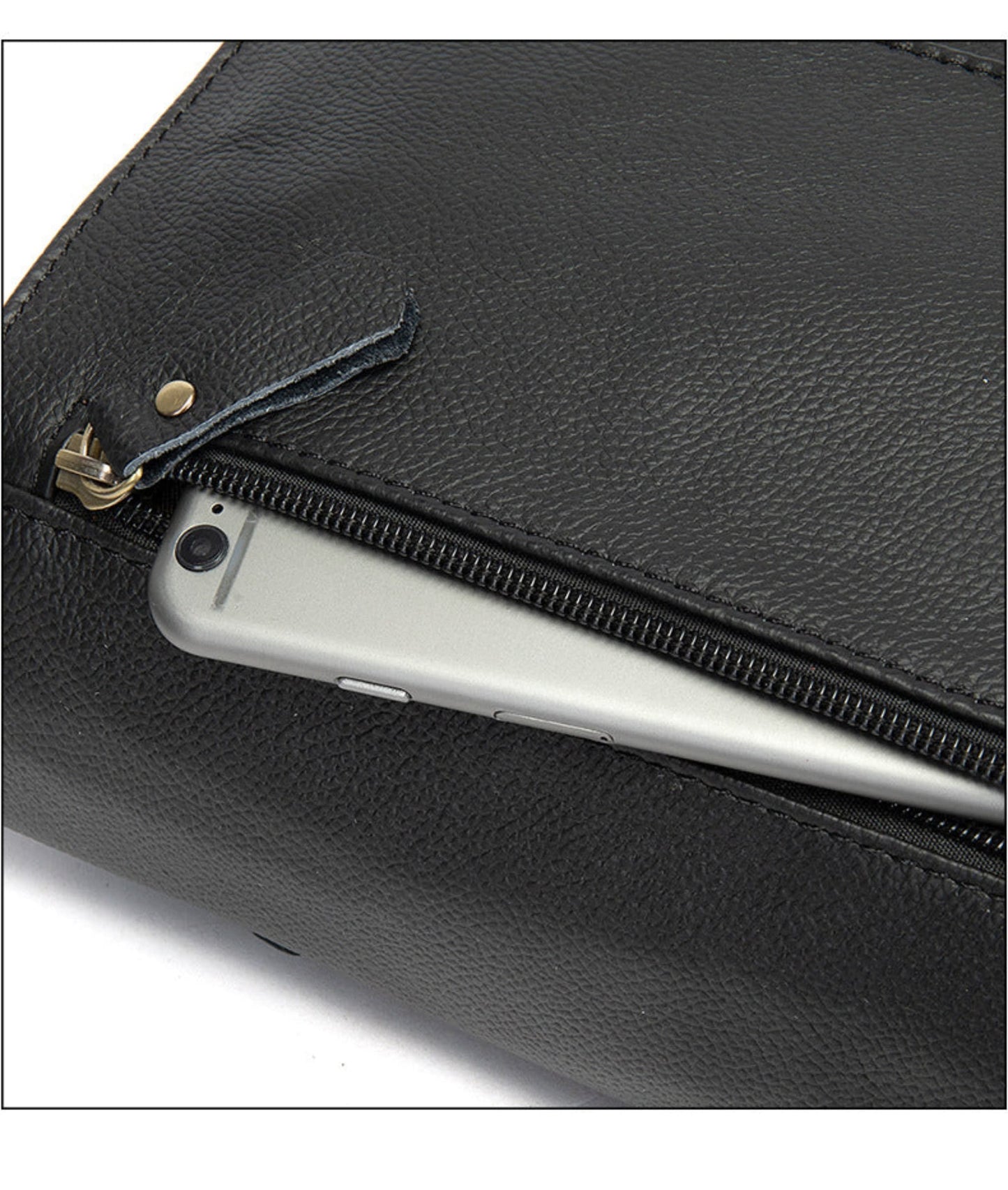 Men's Leather Shoulder Bag in Black – Avenue | Front Zipper Pocket with Phone Slot Detail