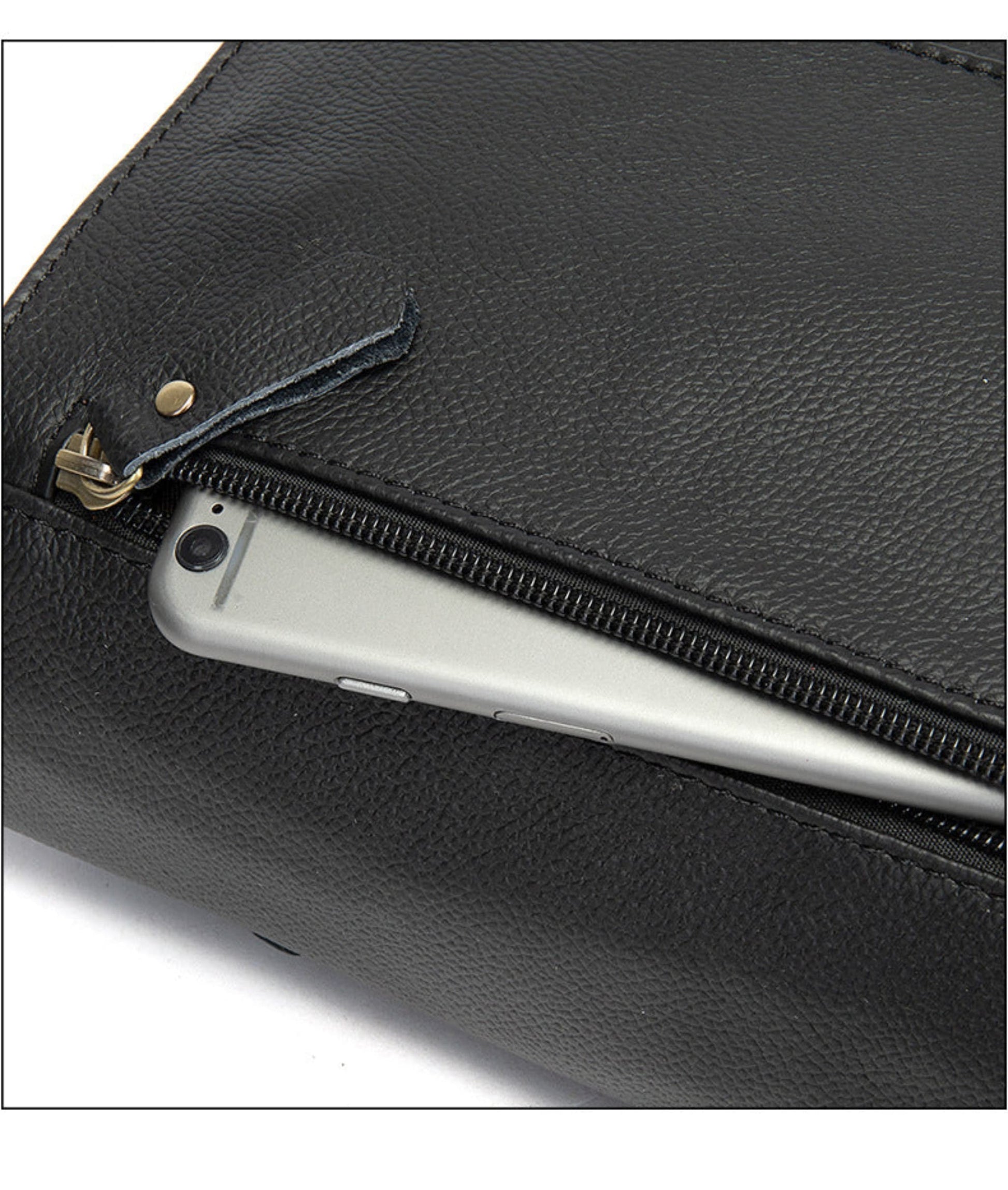 Men's Leather Shoulder Bag in Black – Avenue | Front Zipper Pocket with Phone Slot Detail