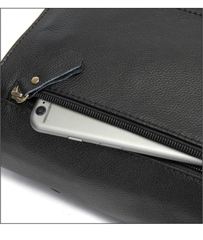 Men's Leather Shoulder Bag in Black – Avenue | Front Zipper Pocket with Phone Slot Detail