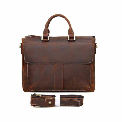 Men's Retro Crazy Horse Leather Crossbody Bag in Brown – Front View with Detached Shoulder Strap | Avenue