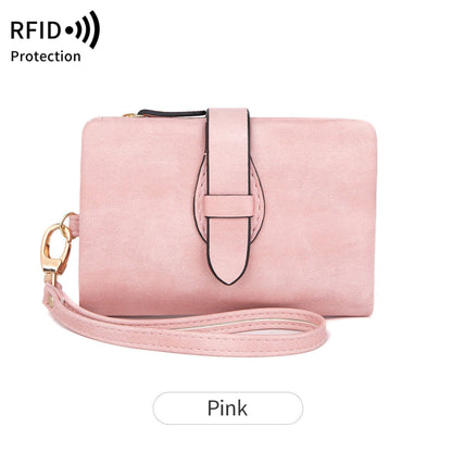 Women's pink RFID PU leather wallet with wrist strap – Avenue