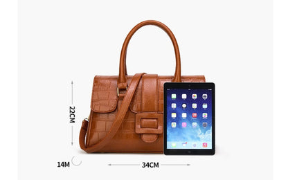 Women's Crocodile Pattern Leather Handbag in Brown – Size Reference 34cm x 14cm x 22cm with iPad | Avenue