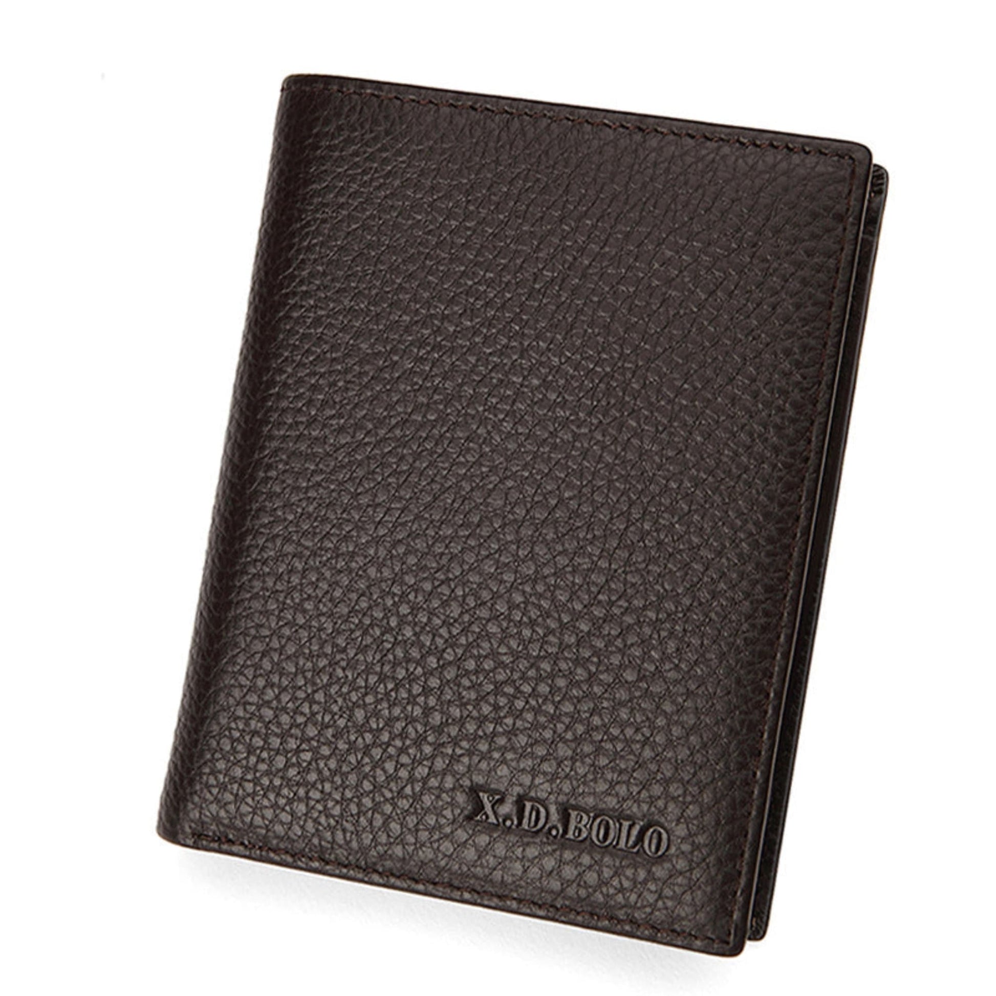 Slim Brown Bifold cowhide Leather Wallet in vertical shape for Men – Front View | Avenue