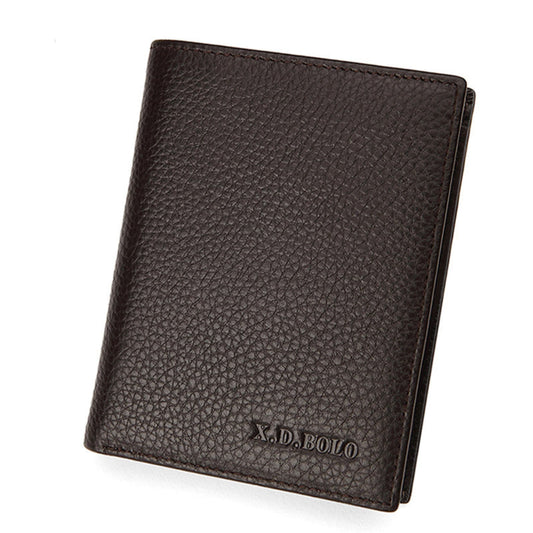 Slim Brown Bifold cowhide Leather Wallet in vertical shape for Men – Front View | Avenue