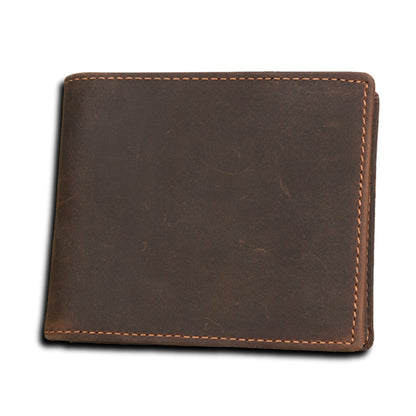 Men's RFID Blocking Crazy-Horse Leather Wallet in Brown – Front View | Avenue