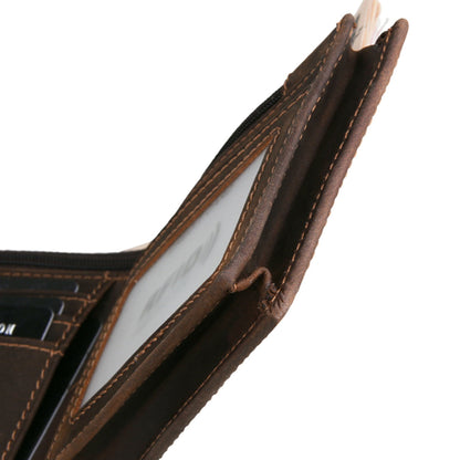Men's RFID Blocking Crazy-Horse Leather Wallet in Brown – Interior Card Slots Close-Up View | Avenue