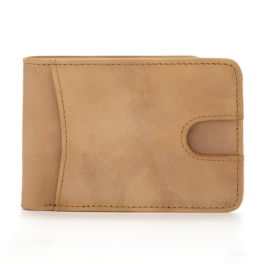 Premium Men's RFID cowhide leather wallet in Light yellow - front view | Avenue