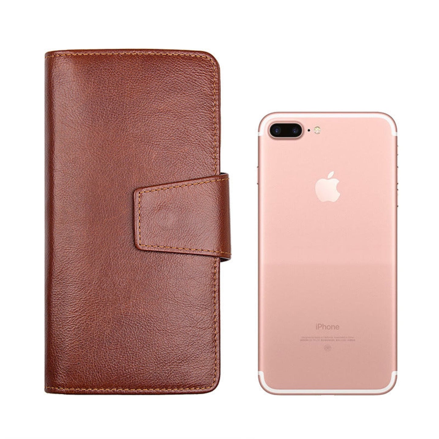 Men's premium RFID protected Maroon long leather wallet standing upright with a mobile phone demonstrating safe phone storage compartment | Avenue
