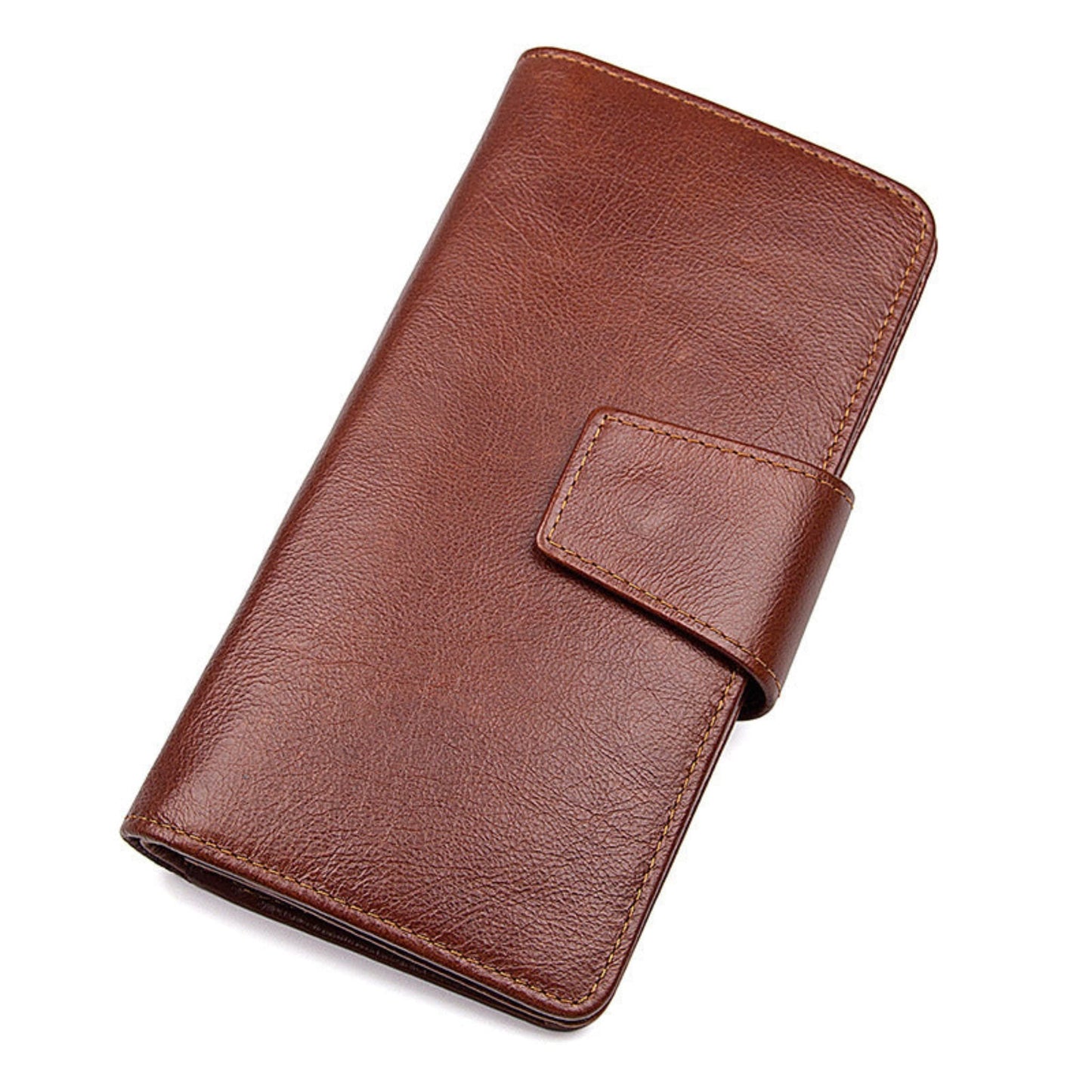 Men's premium RFID protected Maroon long leather wallet with buckle closure front view | Avenue