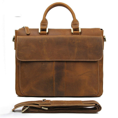Men's Retro Crazy Horse Leather Crossbody Bag in Light Brown – Front View with Detached Shoulder Strap | Avenue