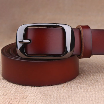 Women's brown leather fashion belt with black buckle – Avenue