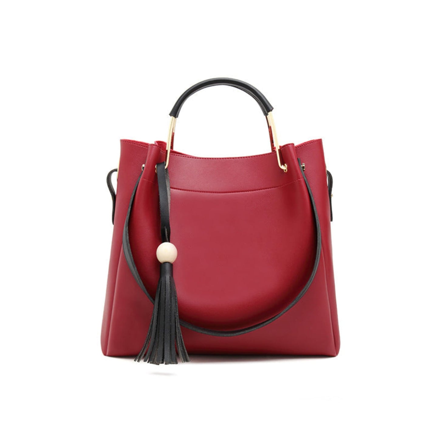 Avenue Tassel Bucket Bag for Women in Red – PU Leather Shoulder Bag with Gold Hardware and Tassel Detail