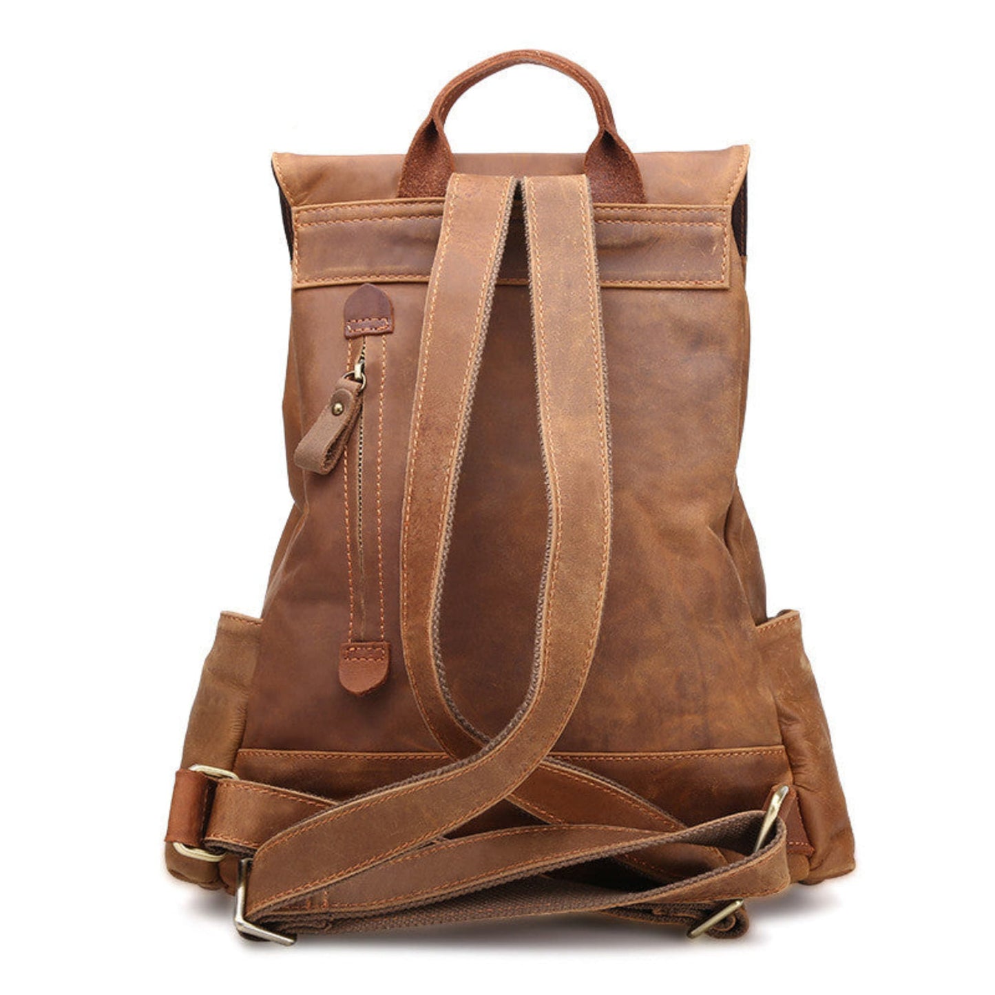 Ladies Leather Retro Backpack in Brown – Back View with Shoulder Straps & Zip Pocket | Avenue