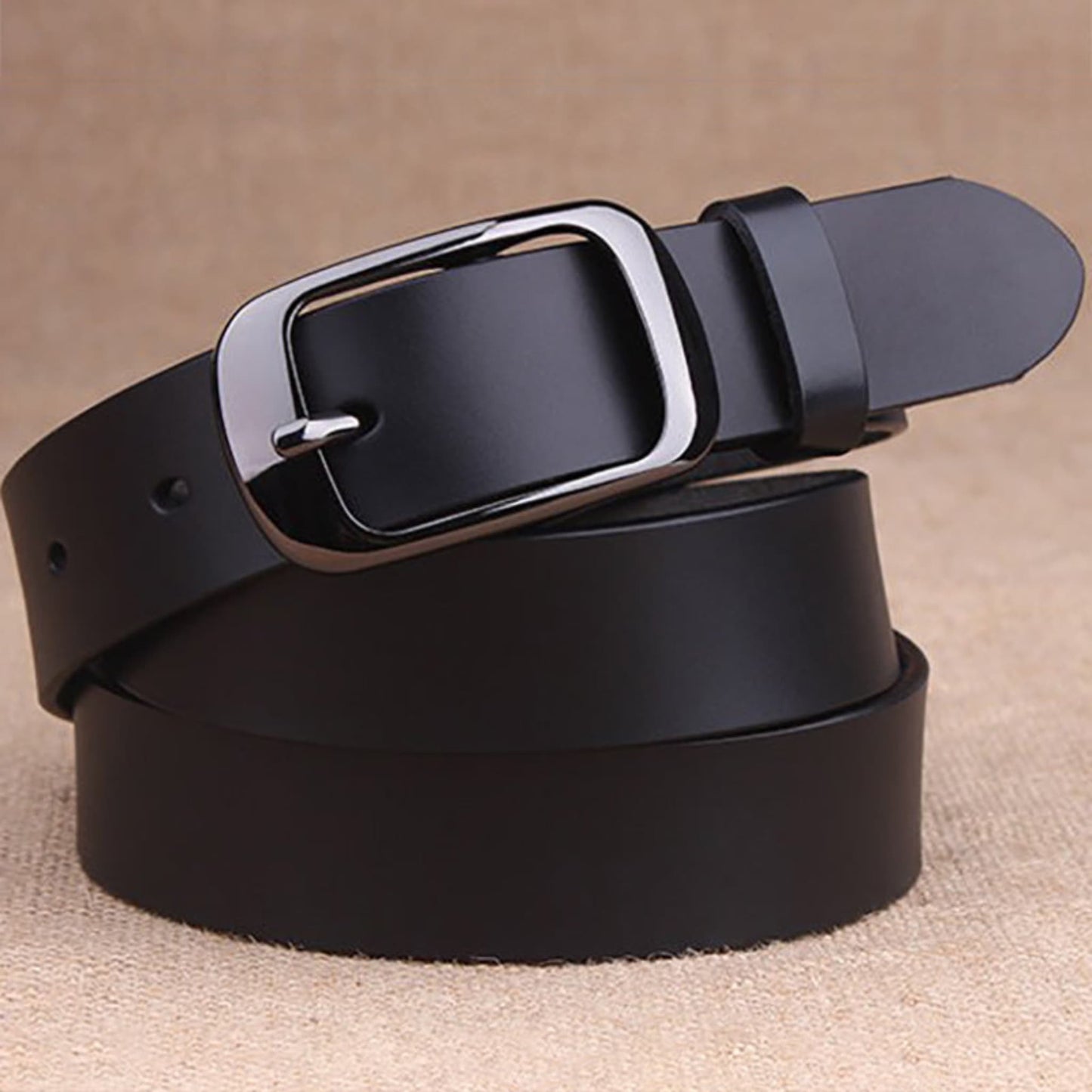 Women's black leather fashion belt with black buckle – Avenue