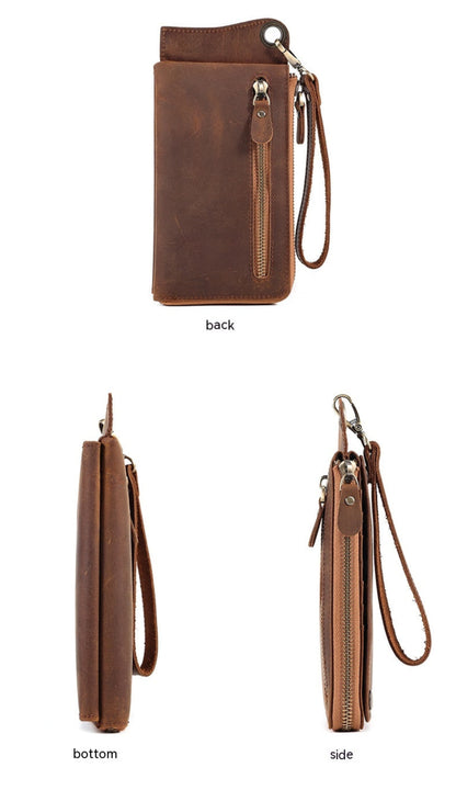 Men's RFID 2056 brown horse skin crazy horse leather retro bifold wristlet wallet – multiple views | Avenue