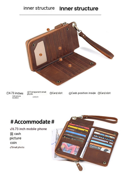 Men's RFID 2056 brown horse skin crazy horse leather retro bifold wristlet wallet – card slots, cash compartment & photo holder | Avenue