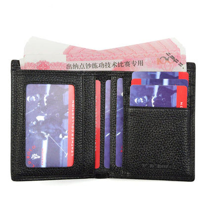 Slim Black Bifold cowhide Leather Wallet for men Open View – Card Slots, Money Compartment and ID Window vertical shape | Avenue