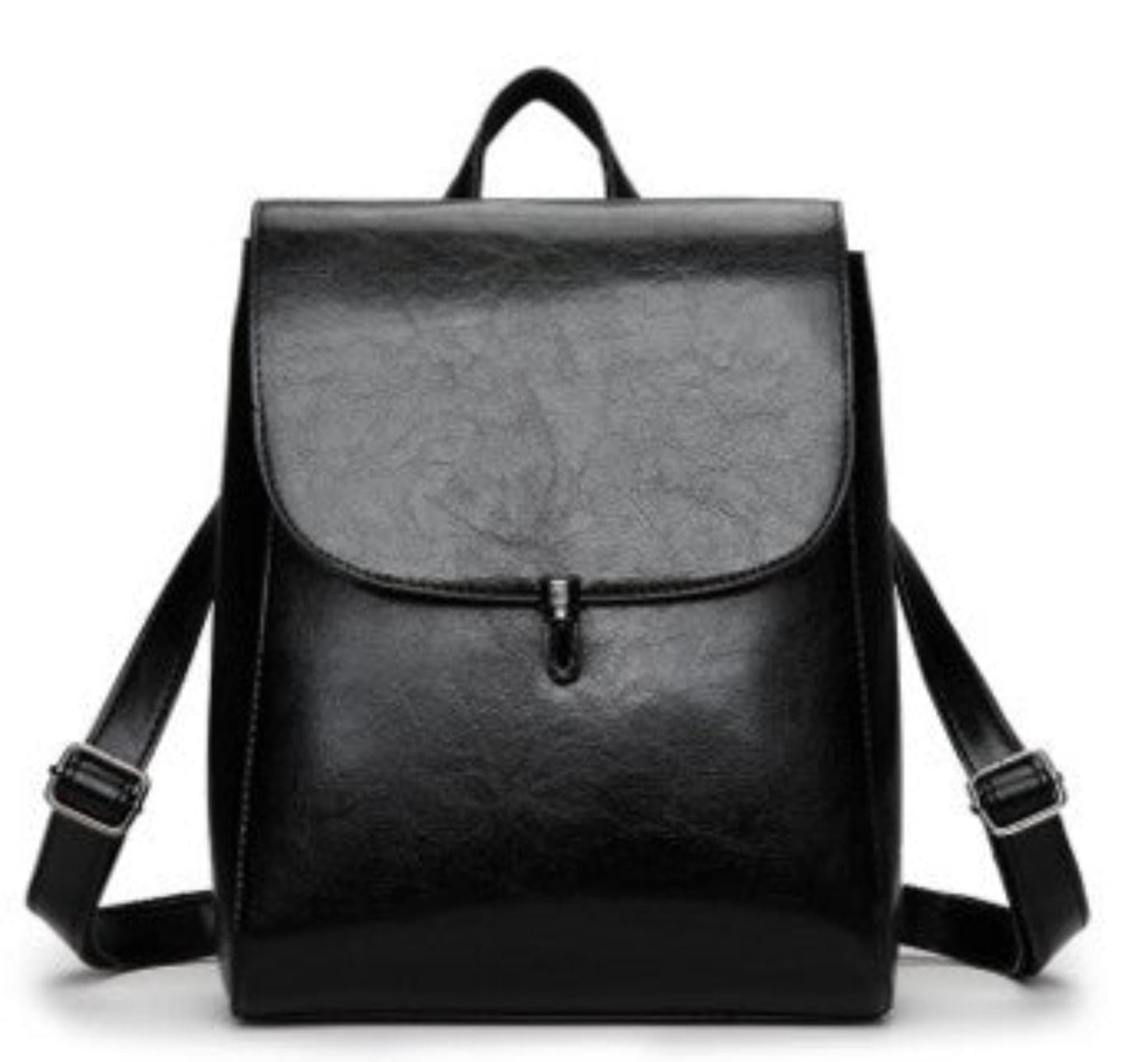 Women's PU Leather Flap Backpack in Black – Flap Closure with Turn-Lock Clasp, Dual Adjustable Backpack Straps & Short Top Handle | Avenue