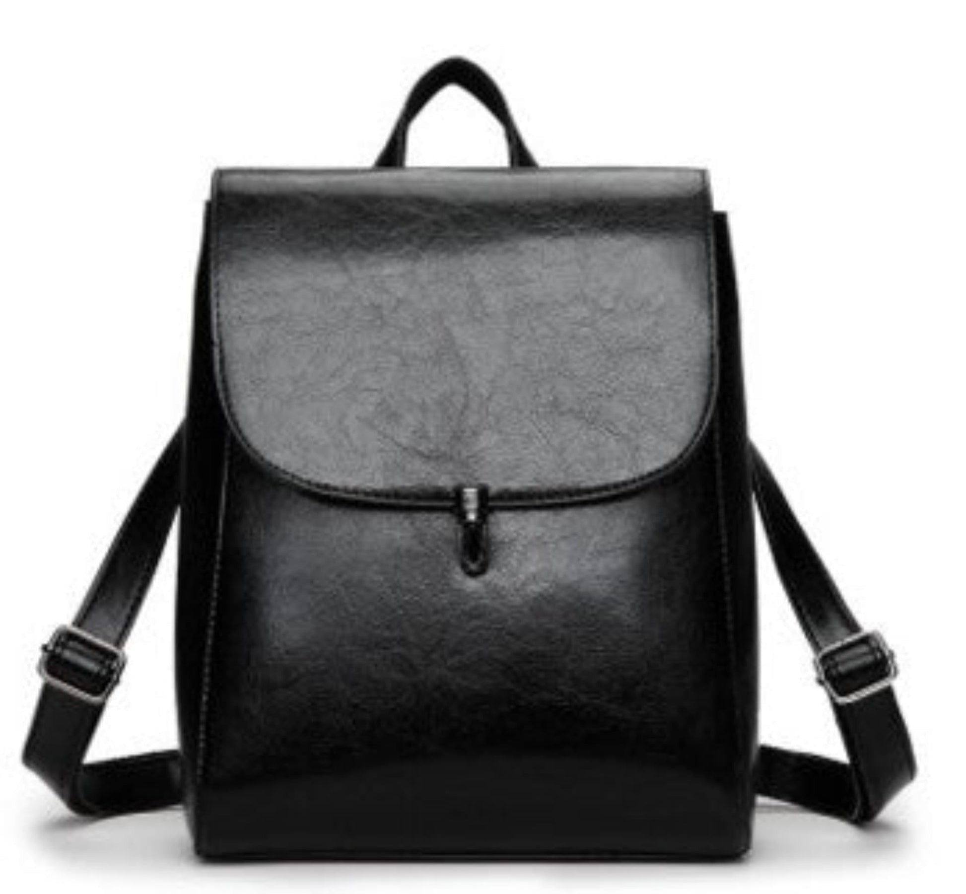 Women's PU Leather Flap Backpack in Black – Flap Closure with Turn-Lock Clasp, Dual Adjustable Backpack Straps & Short Top Handle | Avenue