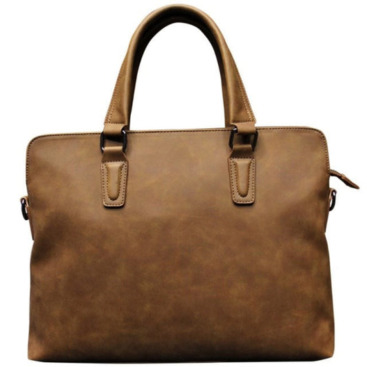 Avenue Crazy Horse Leather Men's Handbag & Laptop Bag – Coffee Vintage Shoulder Bag, Clean Front View on White Background with Dual Top Handles and Shoulder Strap Hooks