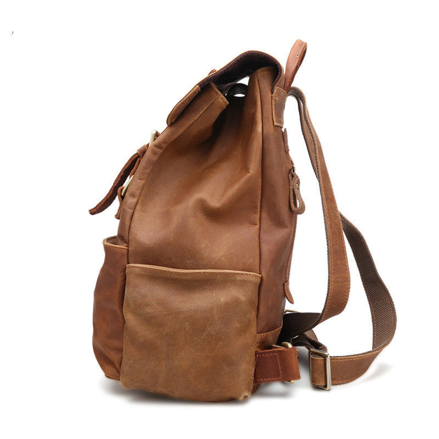 Ladies Leather Retro Backpack in Brown – Side View with Adjustable Straps | Avenue
