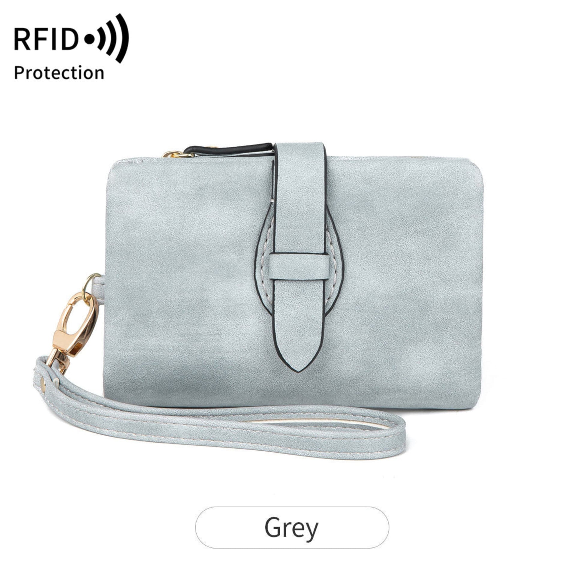 Women's gray RFID PU leather wallet with wrist strap – Avenue