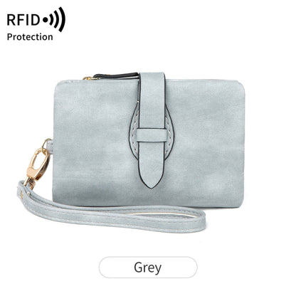 Women's gray RFID PU leather wallet with wrist strap – Avenue