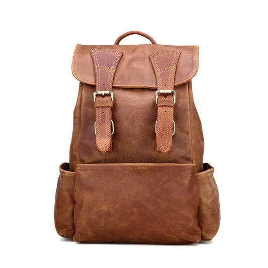 Ladies Leather Retro Backpack in Brown – Front View | Avenue