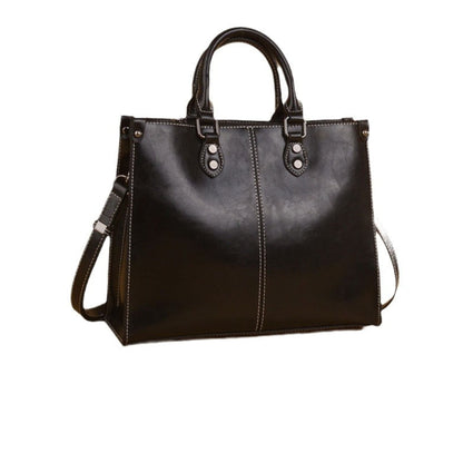 Women's Genuine Cowhide Leather Crossbody Handbag in Black with Top Handle, Shoulder Strap and Silver Hardware – Avenue