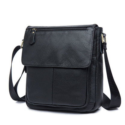Men's Leather Shoulder Bag in Black – Avenue | Front View with Adjustable Strap