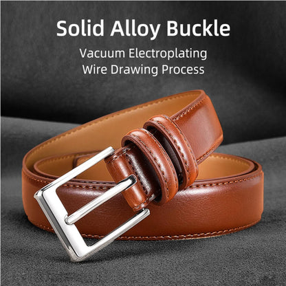 Women's light brown genuine leather dress belt – solid alloy single prong buckle with vacuum electroplating and wire drawing finish – Avenue