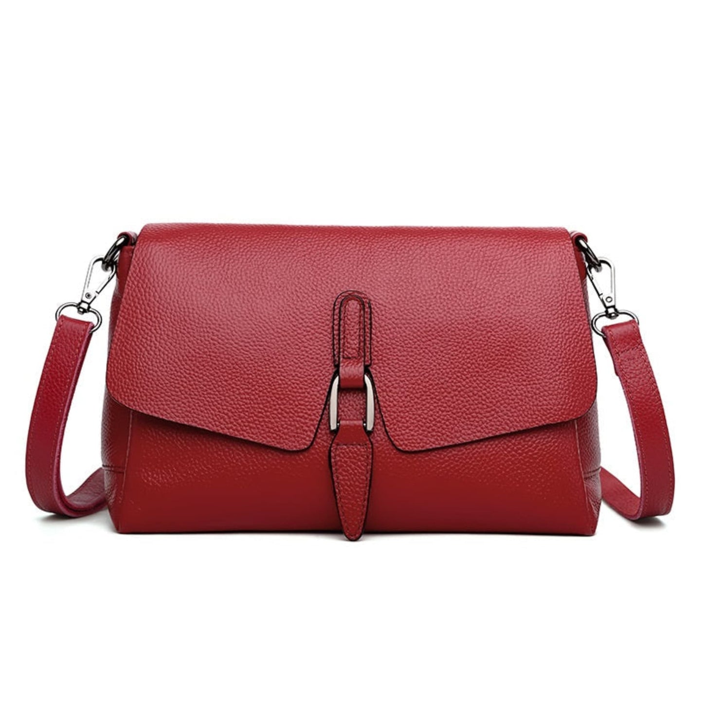 woMen's soft leather shoulder messenger bag in wine red on white background front view | Avenue