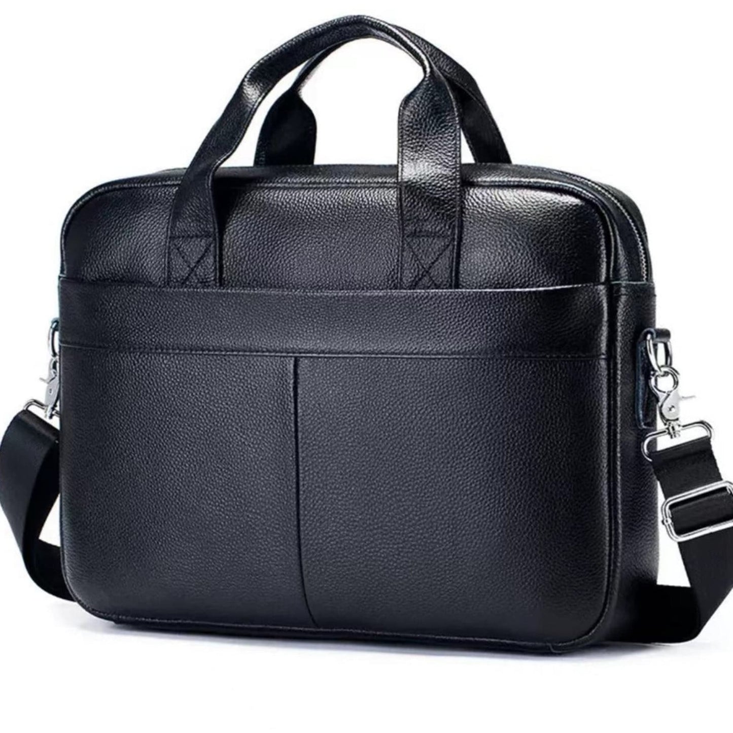 Men's Genuine Leather Crossbody Bag in Black with Top Handles and Adjustable Shoulder Strap – Front View | Avenue