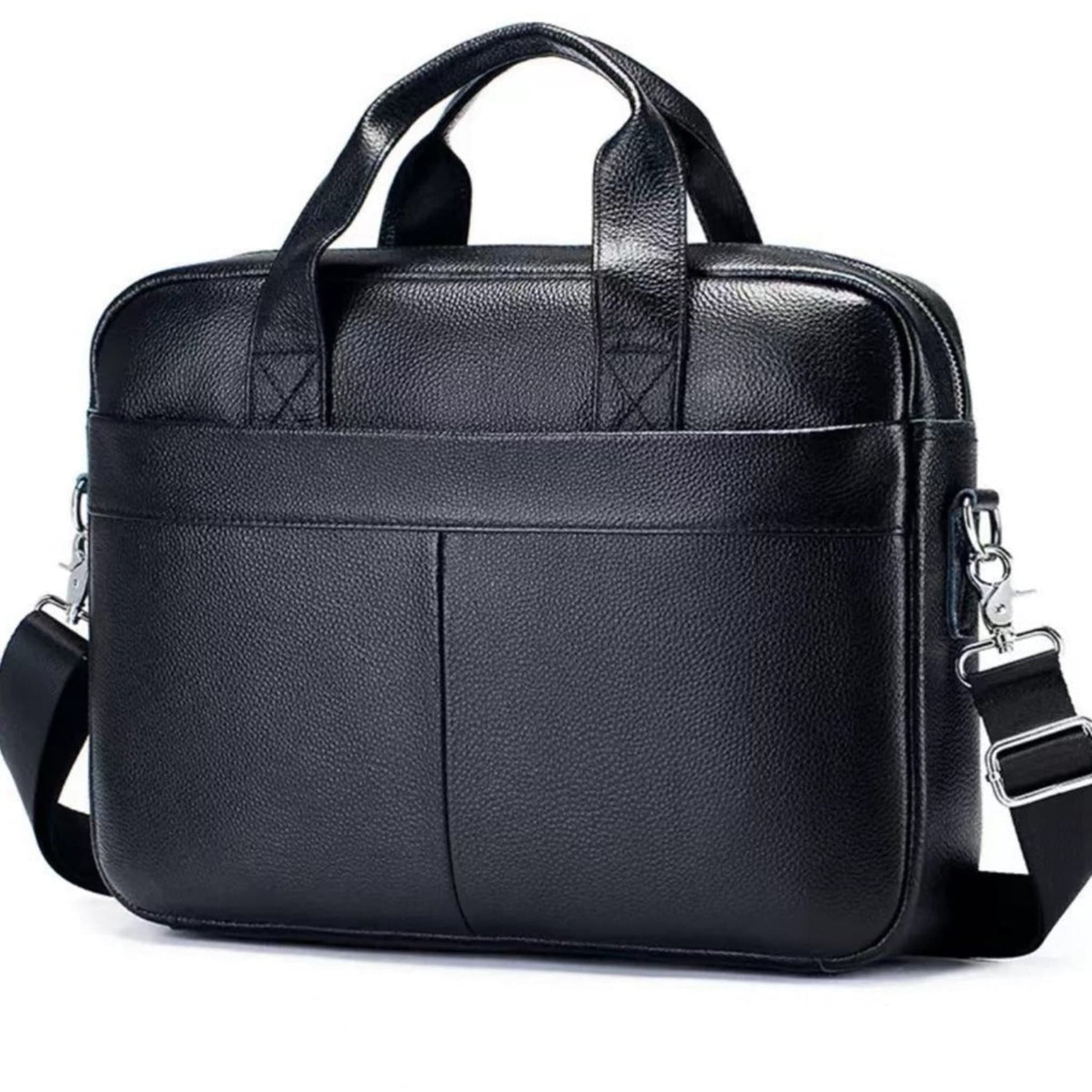 Men's Genuine Leather Crossbody Bag in Black with Top Handles and Adjustable Shoulder Strap – Front View | Avenue