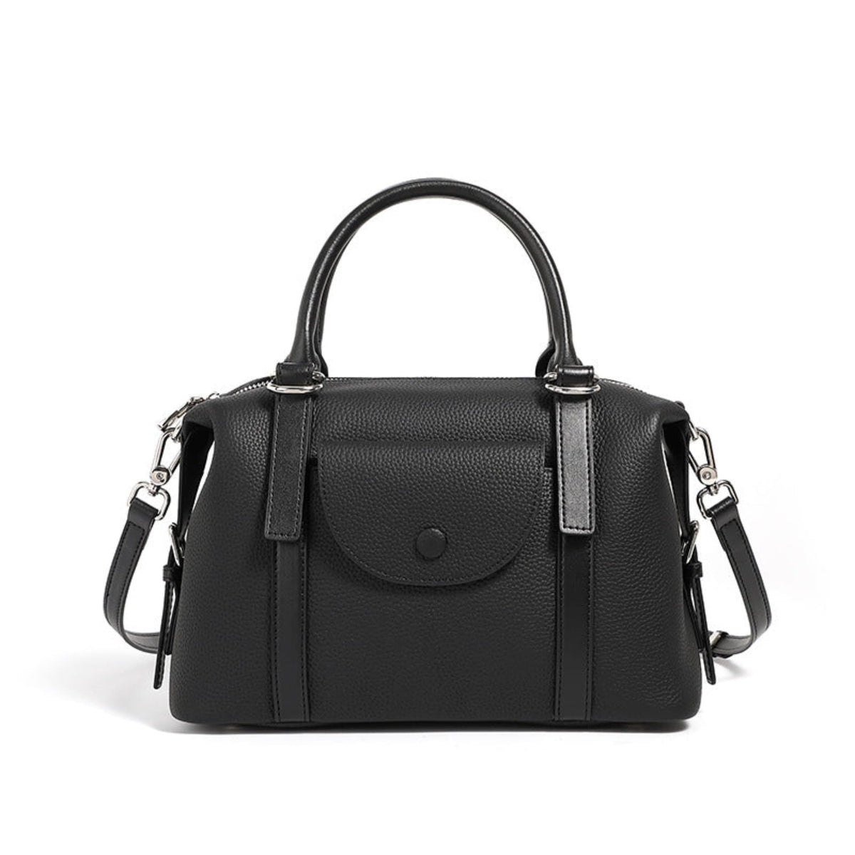 Avenue Black Women’s Genuine Leather Shoulder Handbag with top handles, front flap, and shoulder strap, displayed on a white background.