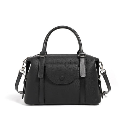 Avenue Black Women’s Genuine Leather Shoulder Handbag with top handles, front flap, and shoulder strap, displayed on a white background.
