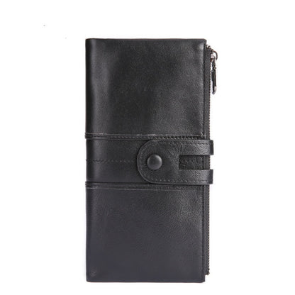Women's RFID  Long Leather Wallet first layer cowhide in Black with Fastening Strap and Zipper – Avenue