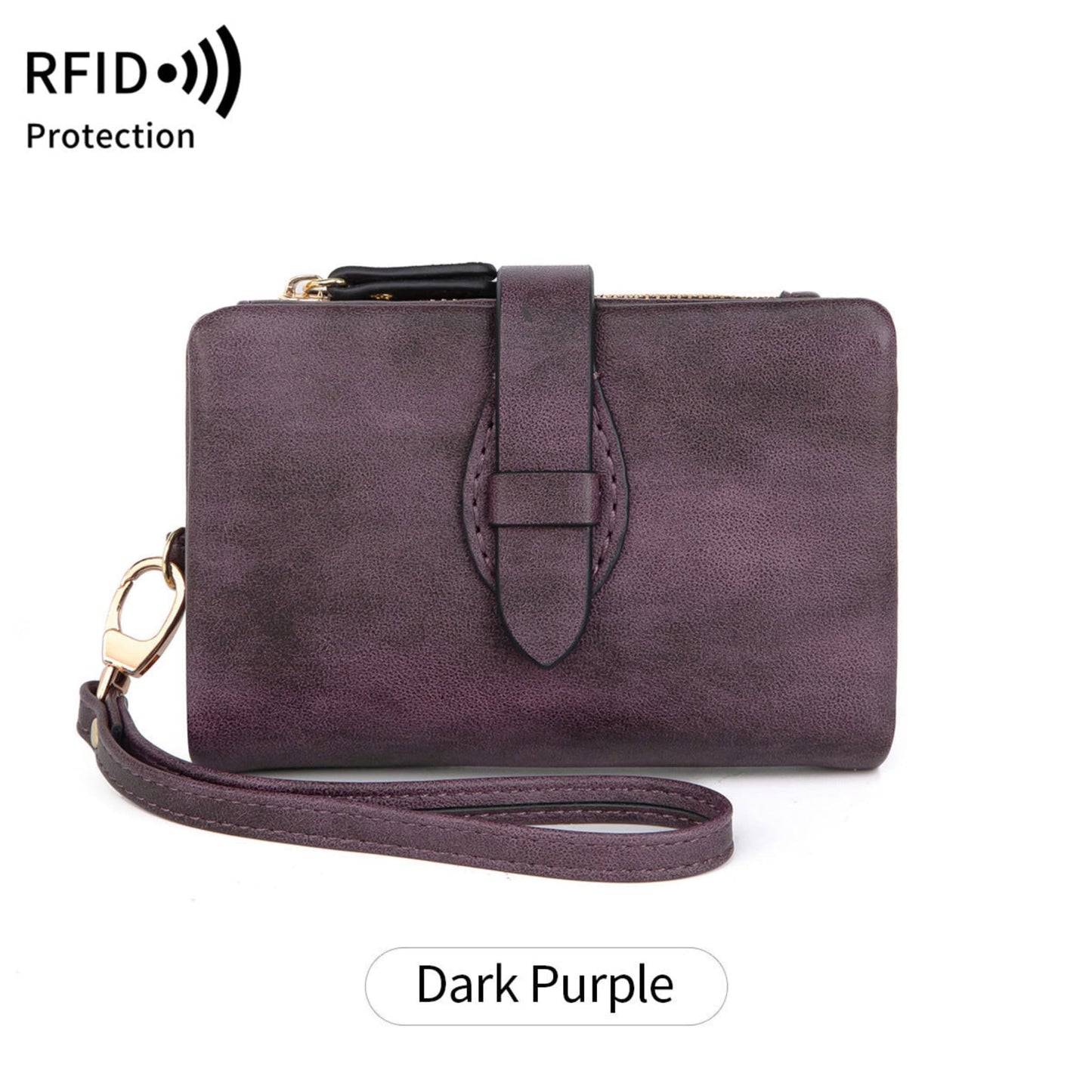 Women's dark purple RFID PU leather wallet with wrist strap – Avenue