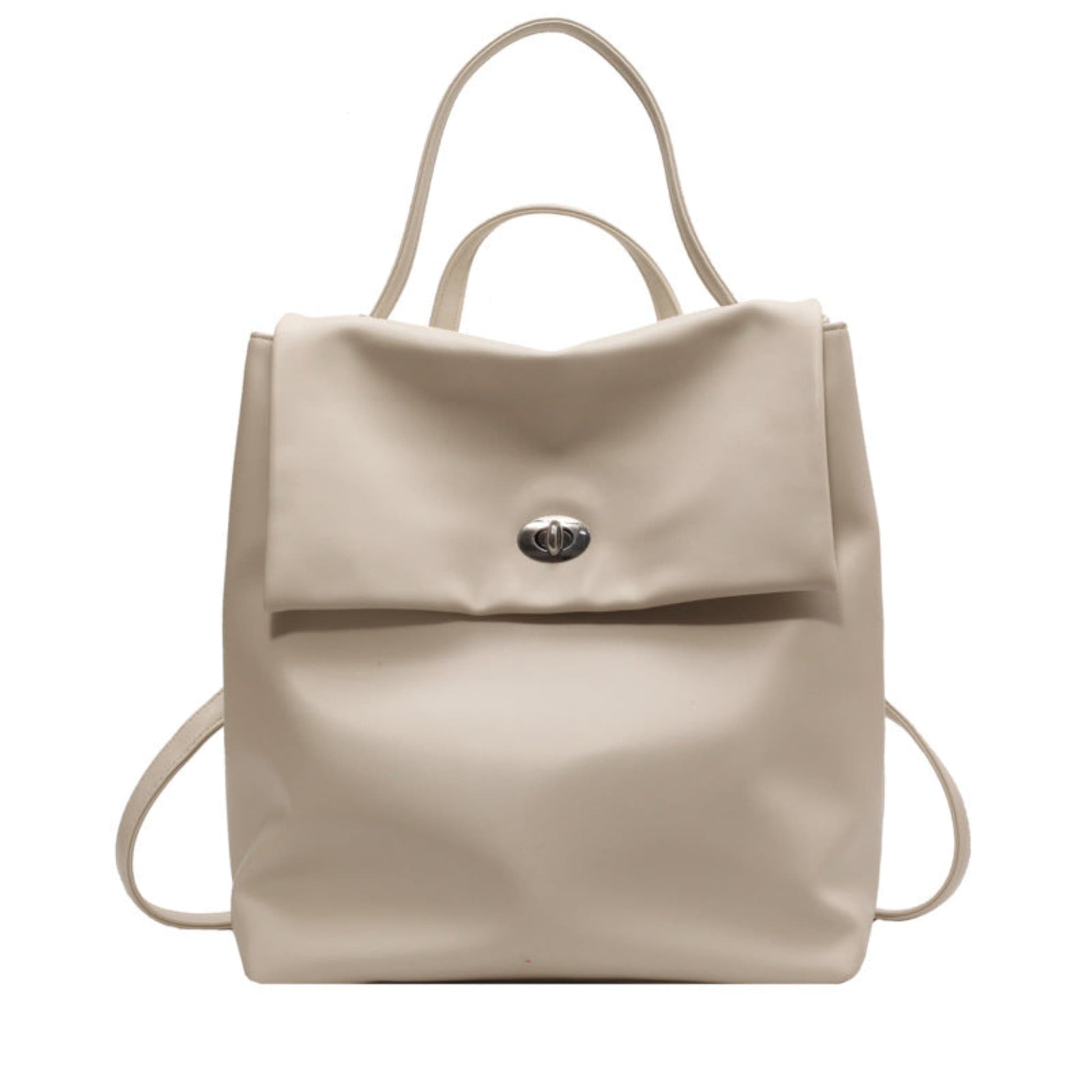Women's Retro Flap Backpack in Beige – Large Capacity Commute Bag with Top Handle, Dual Backpack Straps and Turn-Lock Closure | Avenue