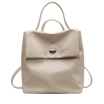 Women's Retro Flap Backpack in Beige – Large Capacity Commute Bag with Top Handle, Dual Backpack Straps and Turn-Lock Closure | Avenue