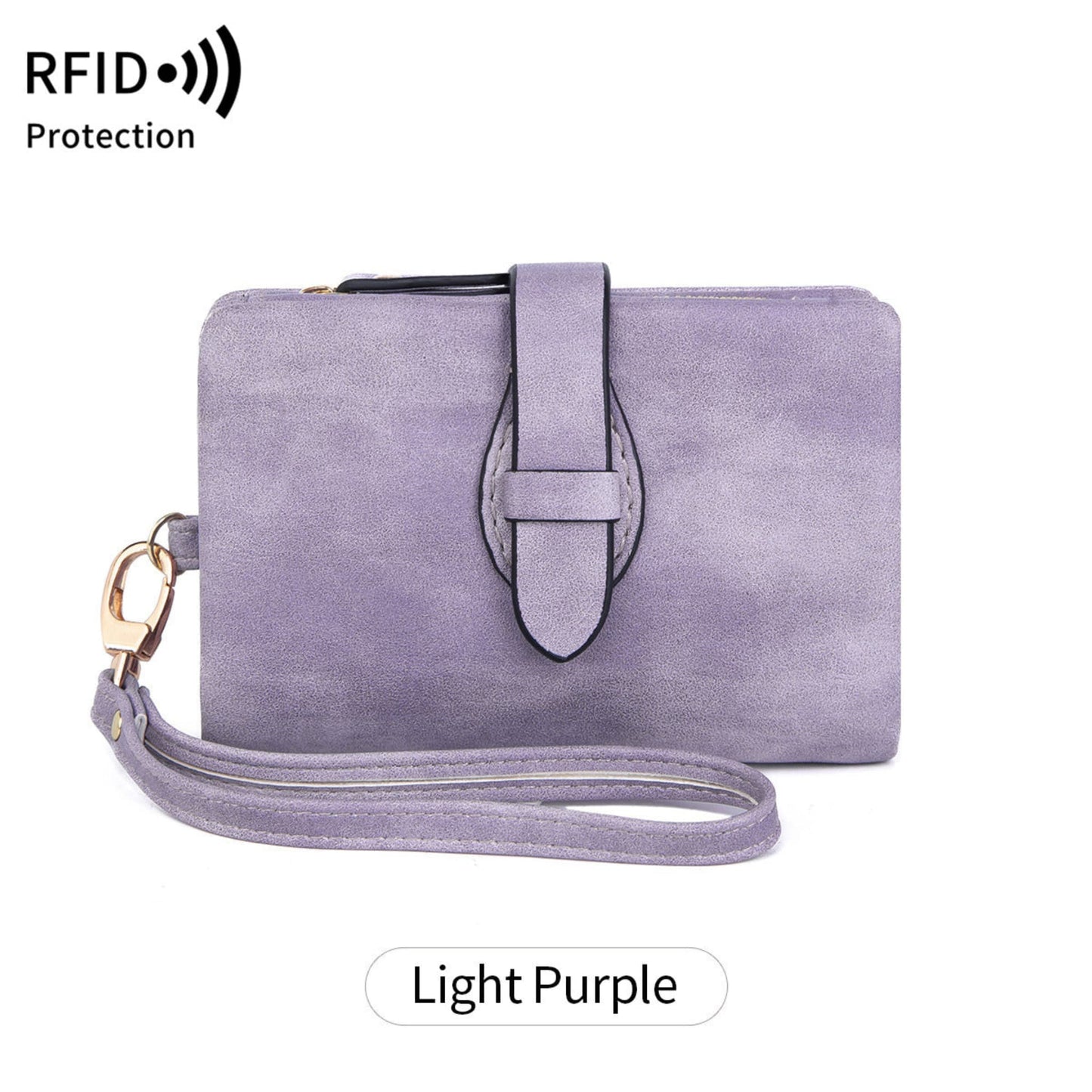 Women's light purple RFID PU leather wallet with wrist strap – Avenue