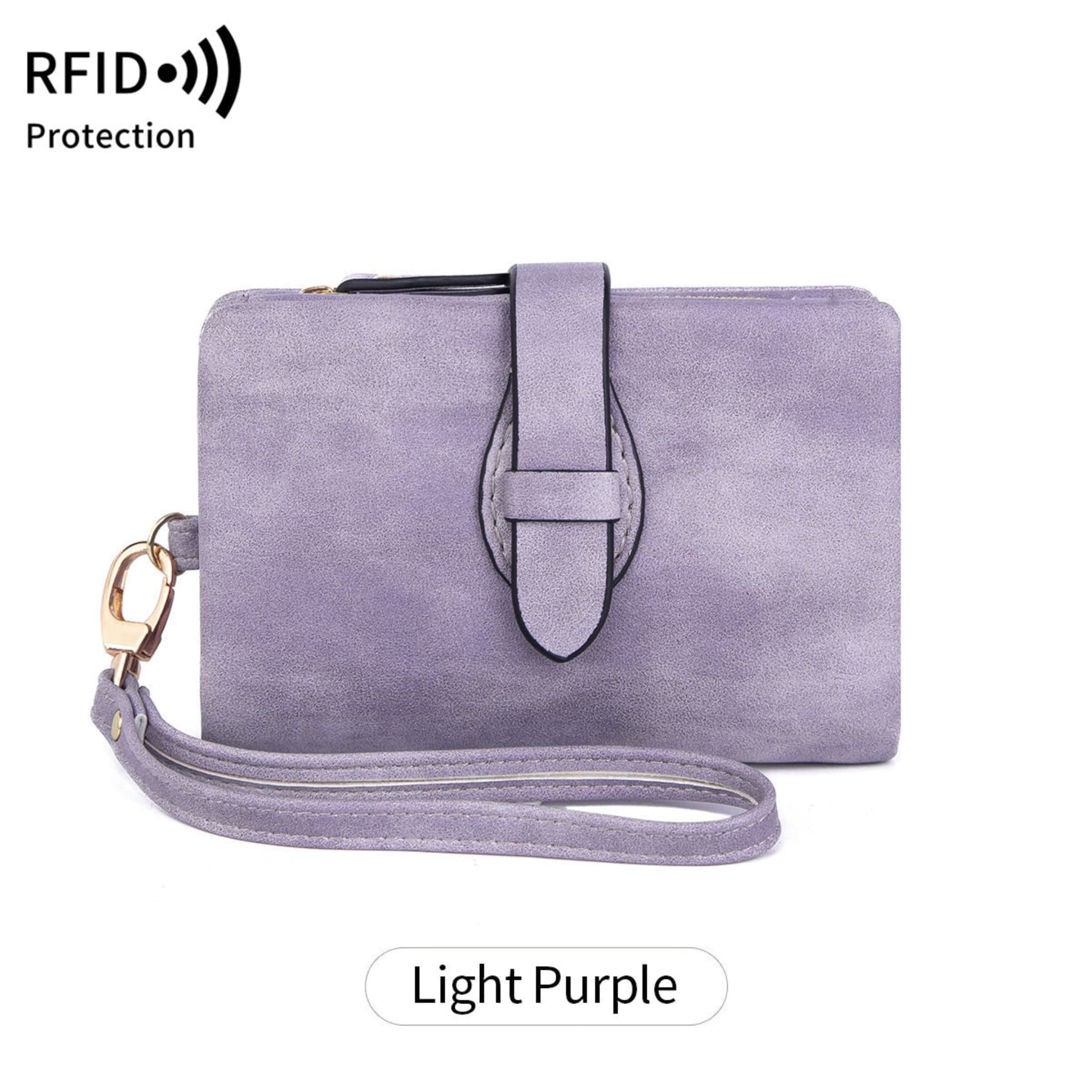 Women's light purple RFID PU leather wallet with wrist strap – Avenue
