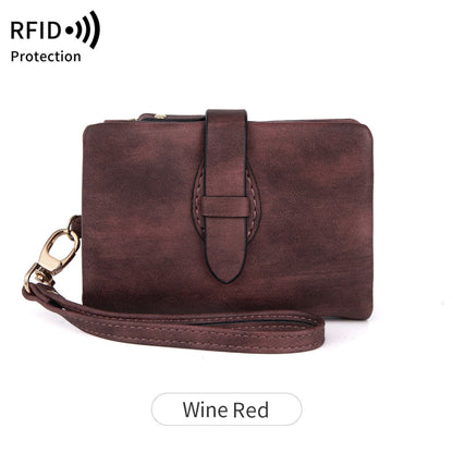 Women's wine red RFID PU leather wallet with wrist strap – Avenue