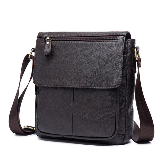 Men's Leather Shoulder Bag in Coffee – Avenue | Front View with Adjustable Strap