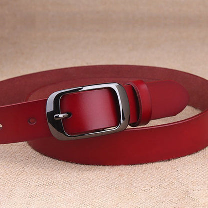 Women's red leather fashion belt with black buckle – Avenue