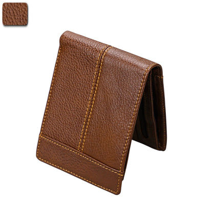 Avenue coffee RFID Crazy Horse Leather Short Wallet shown partially open, with a textured finish and contrast stitching on a white background.